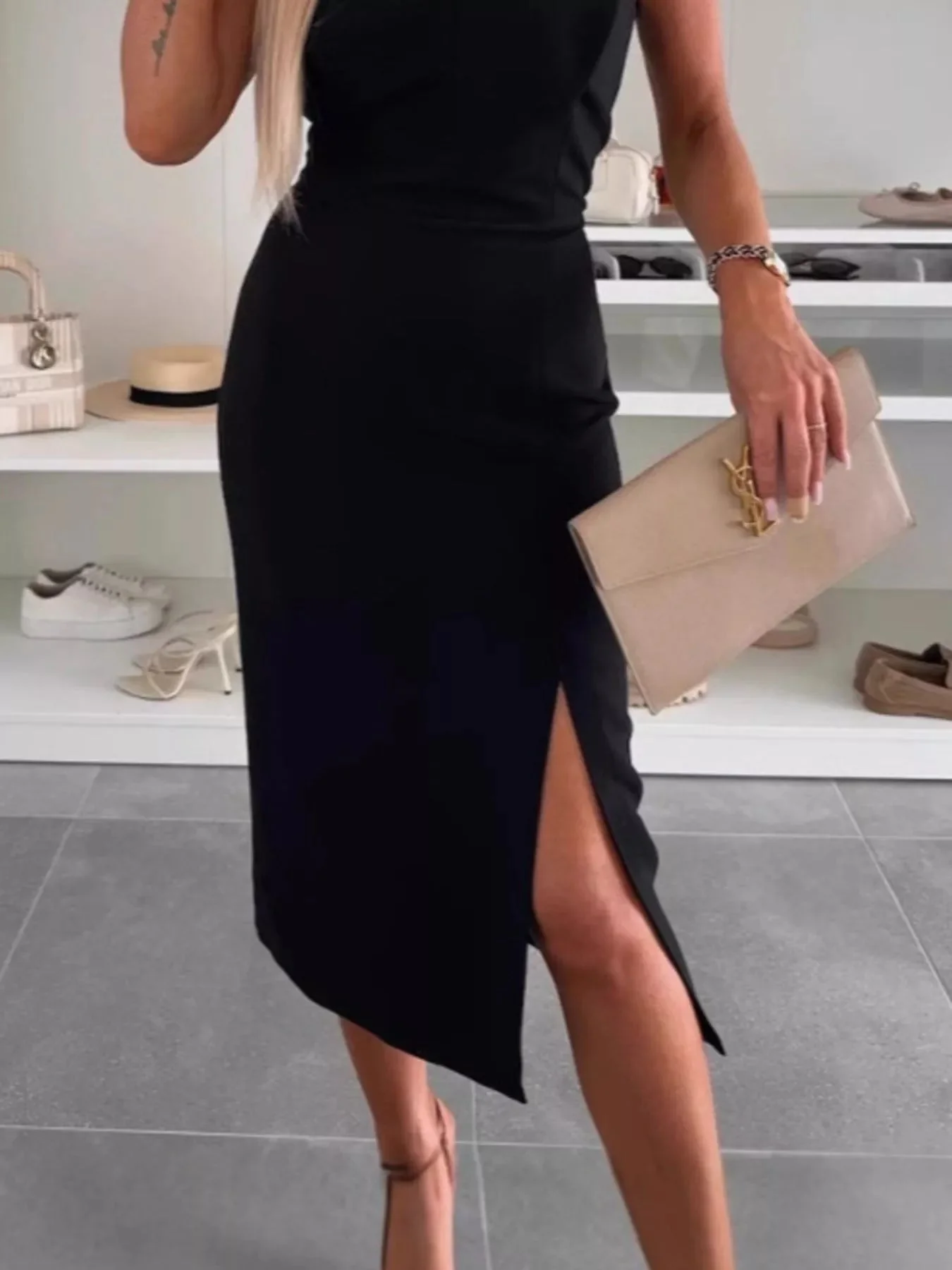 Sleeveless Round Neck Dress with Slit for Plus Size Women