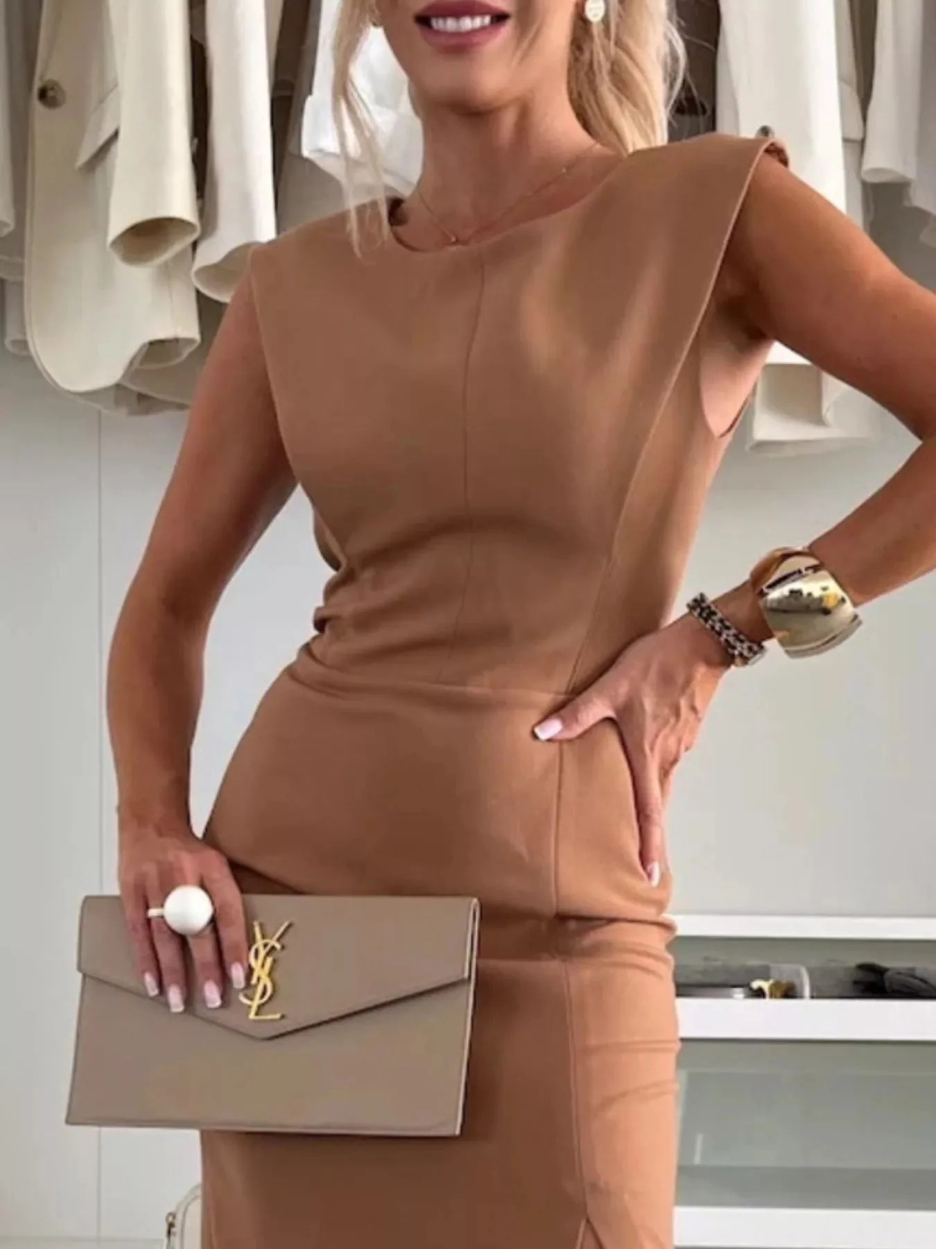 Sleeveless Round Neck Dress with Slit for Plus Size Women