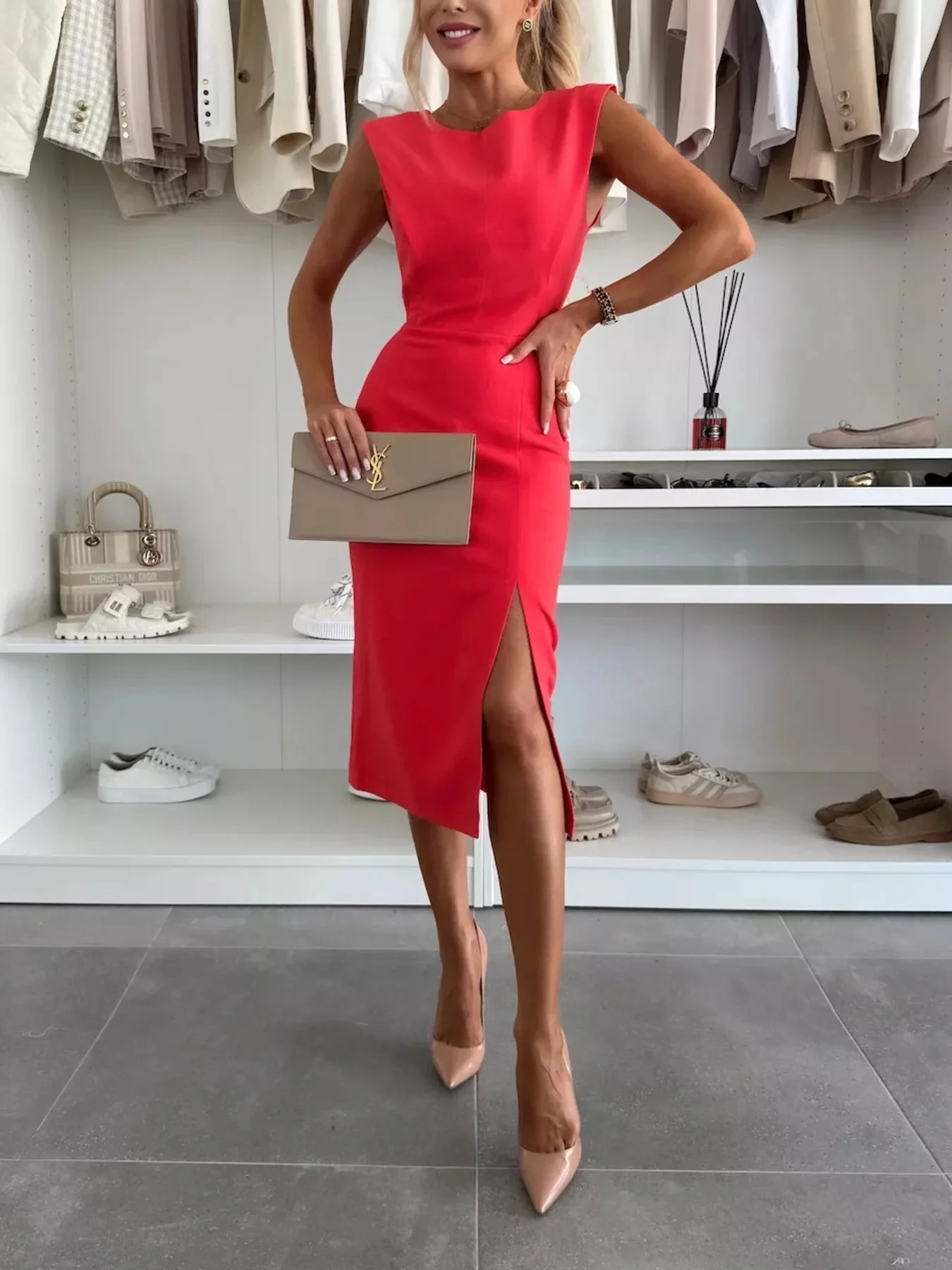 Sleeveless Round Neck Dress with Slit for Plus Size Women