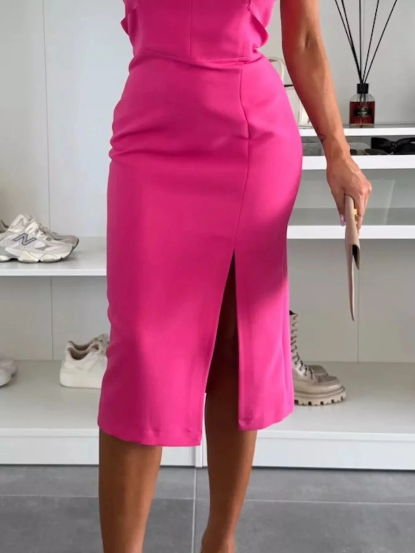 Sleeveless Round Neck Dress with Slit for Plus Size Women