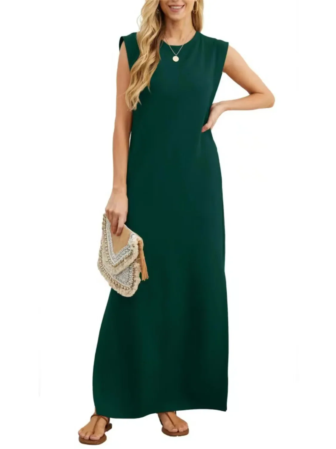 Sleeveless Maxi Tank Dress with Side Slit - Plus Size Collection