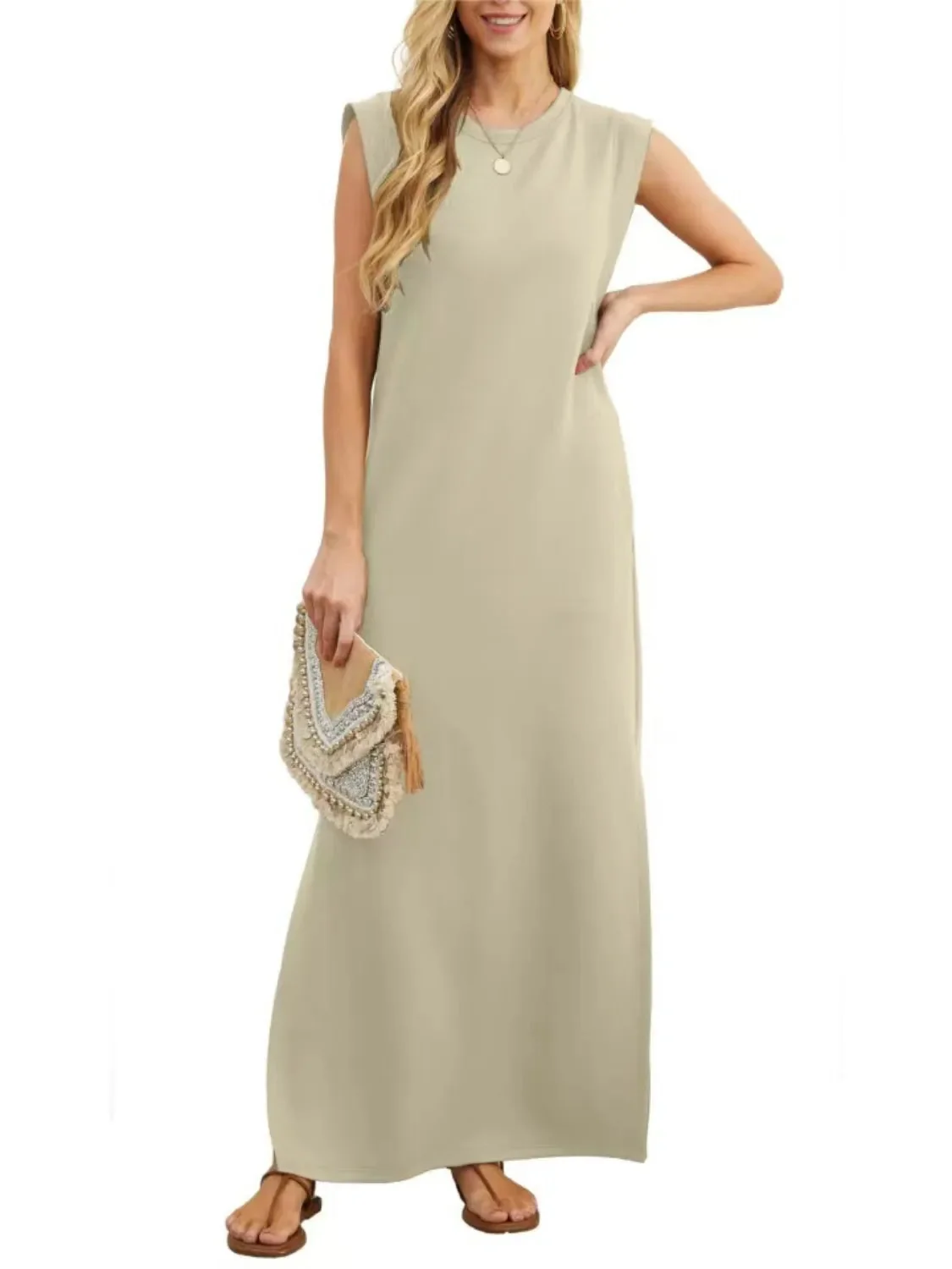 Sleeveless Maxi Tank Dress with Side Slit - Plus Size Collection