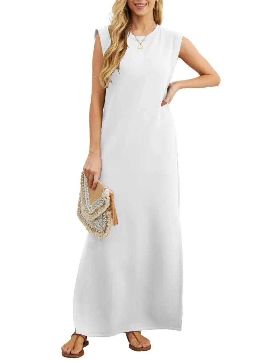 Sleeveless Maxi Tank Dress with Side Slit - Plus Size Collection