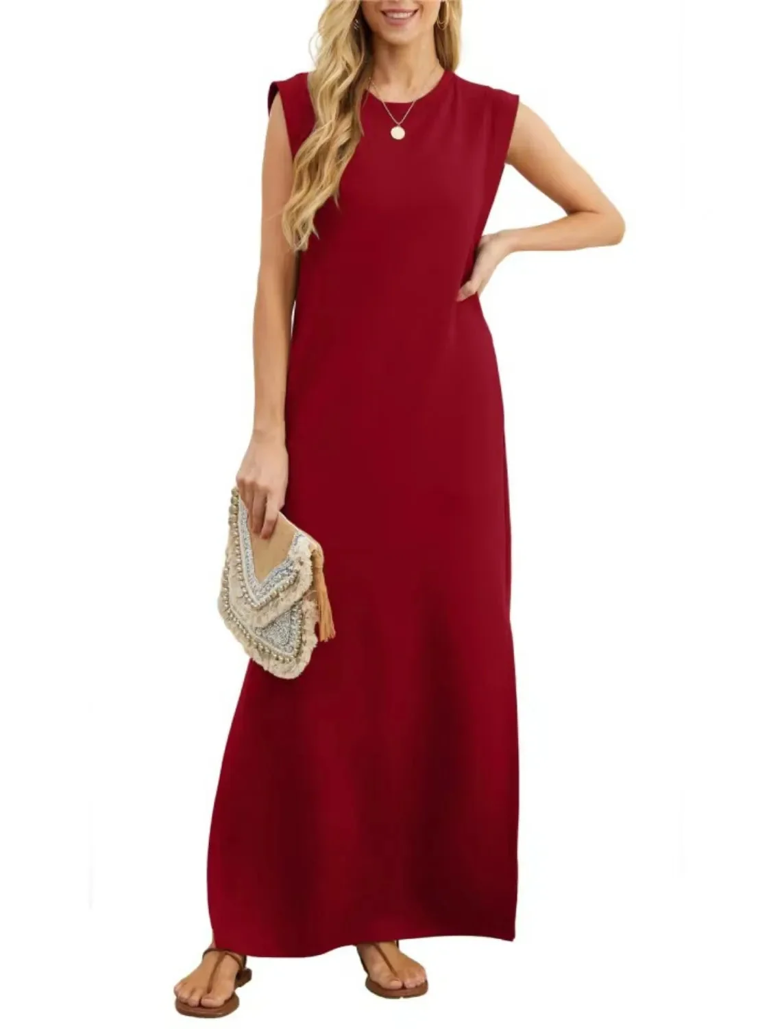 Sleeveless Maxi Tank Dress with Side Slit - Plus Size Collection