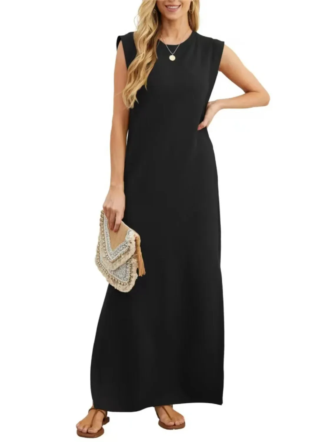 Sleeveless Maxi Tank Dress with Side Slit - Plus Size Collection