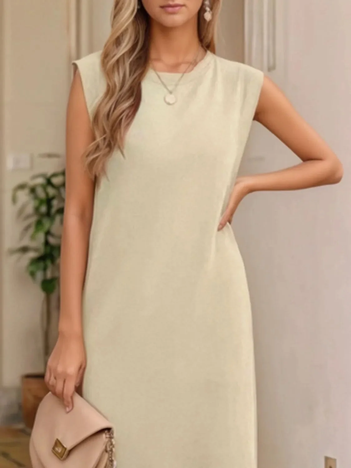 Sleeveless Maxi Tank Dress with Side Slit - Plus Size Collection