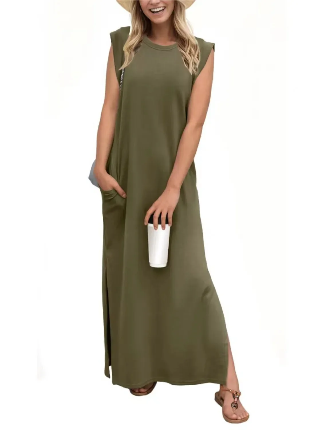 Sleeveless Maxi Tank Dress with Side Slit - Plus Size Collection