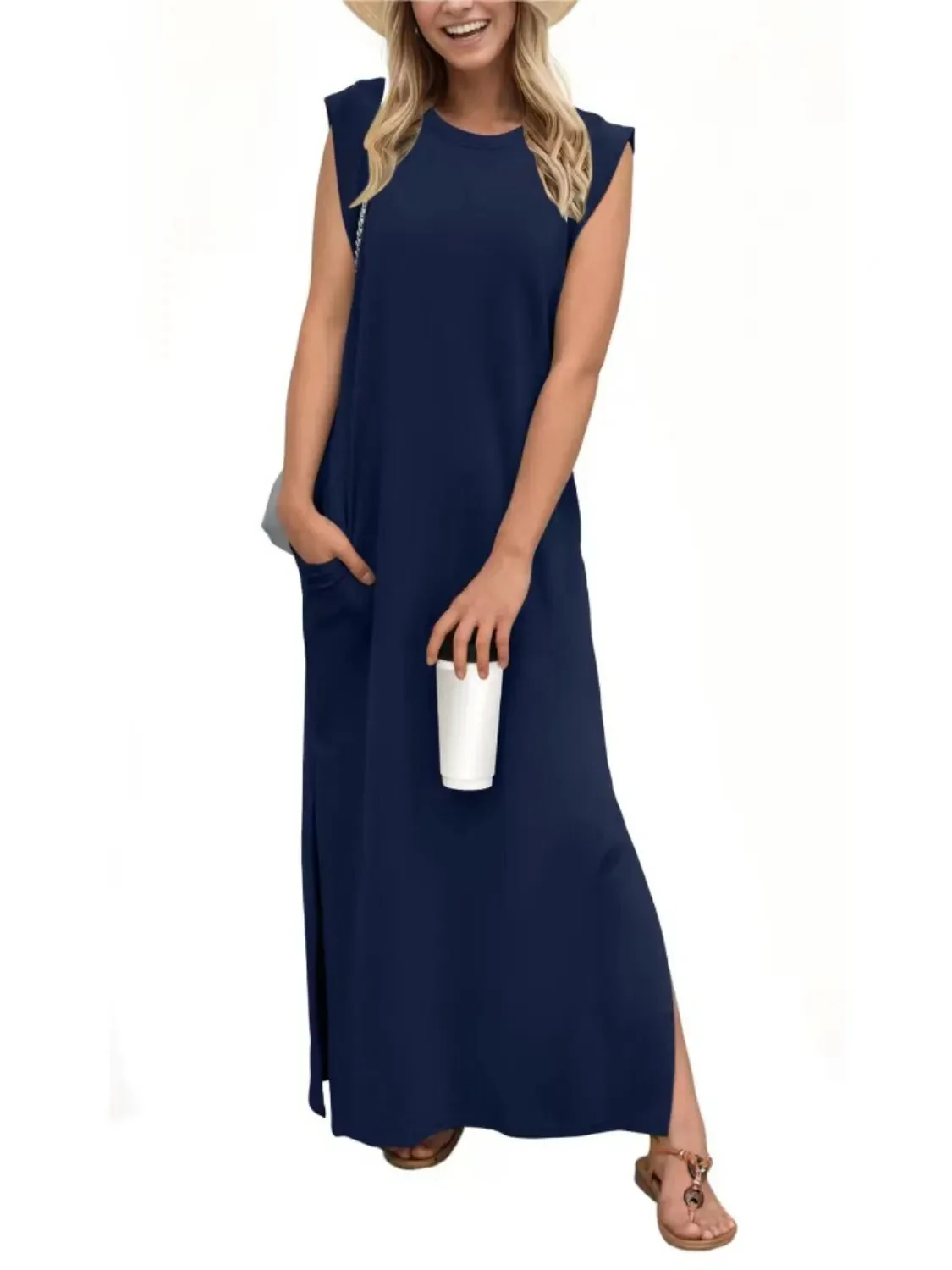 Sleeveless Maxi Tank Dress with Side Slit - Plus Size Collection