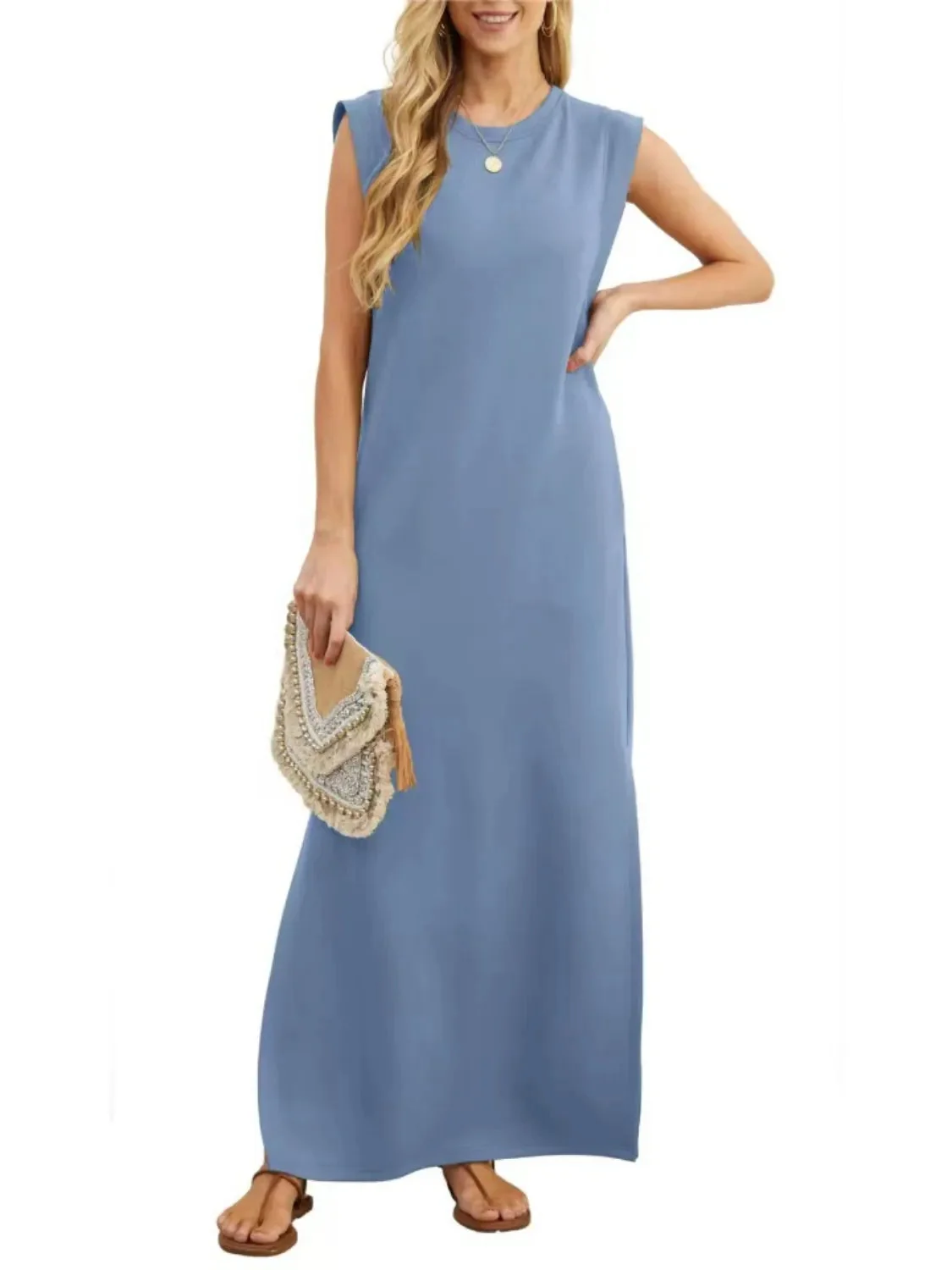 Sleeveless Maxi Tank Dress with Side Slit - Plus Size Collection