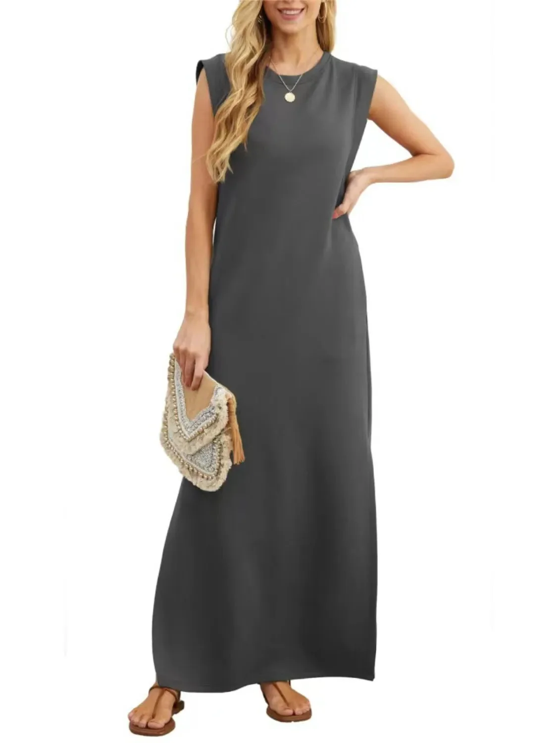Sleeveless Maxi Tank Dress with Side Slit - Plus Size Collection
