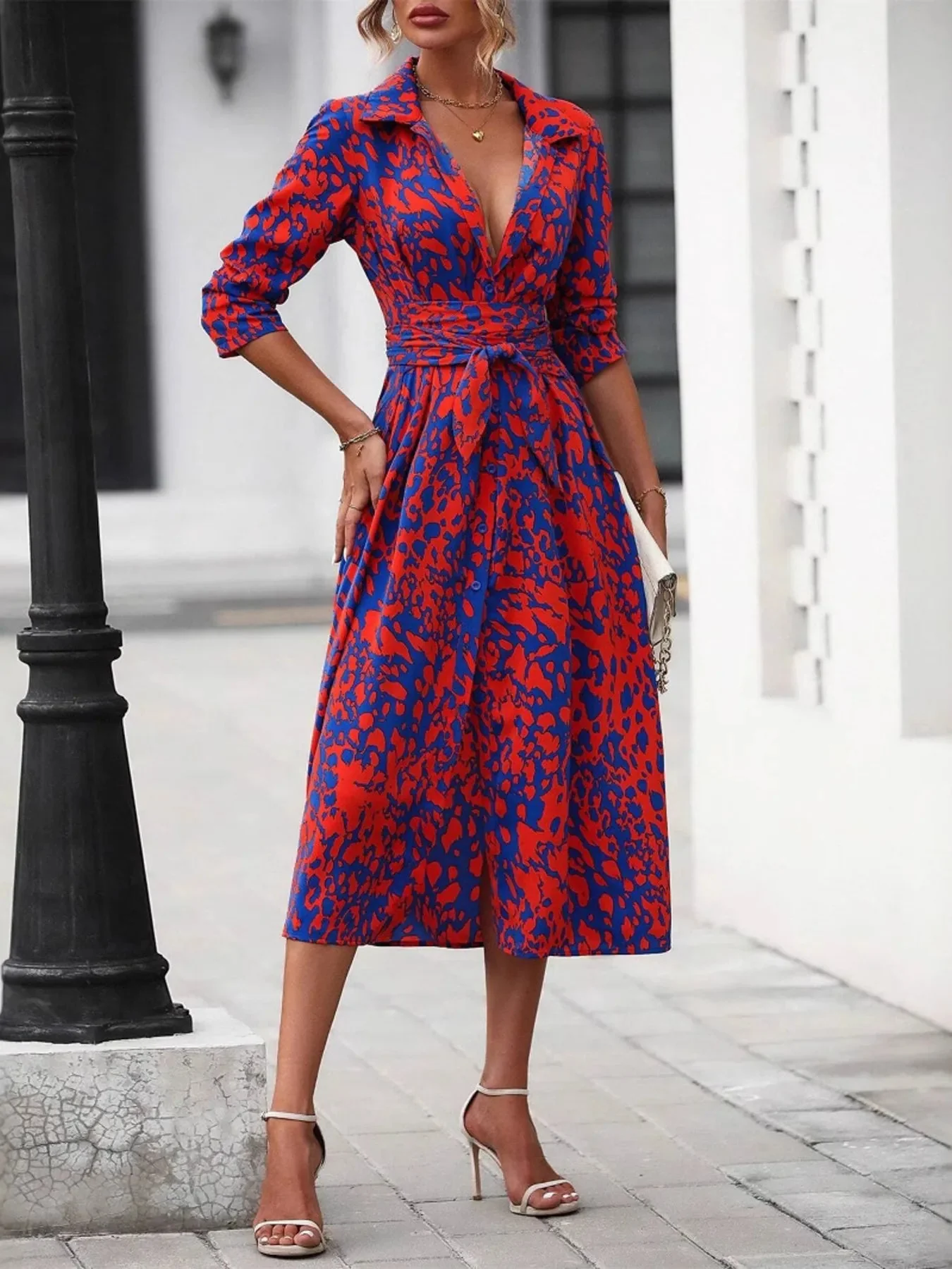 Floral Print Long Sleeve Shirt Dress