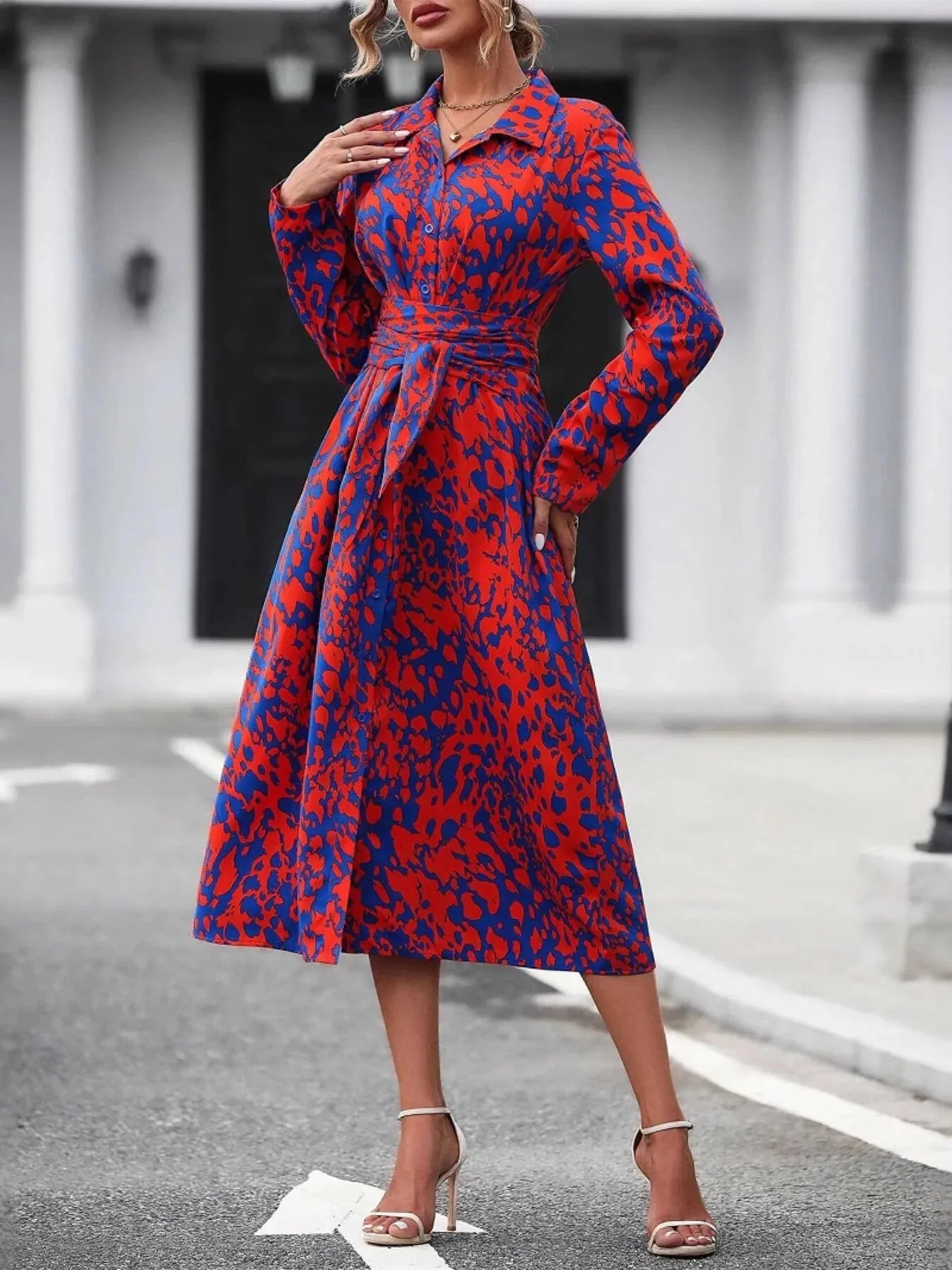 Floral Print Long Sleeve Shirt Dress