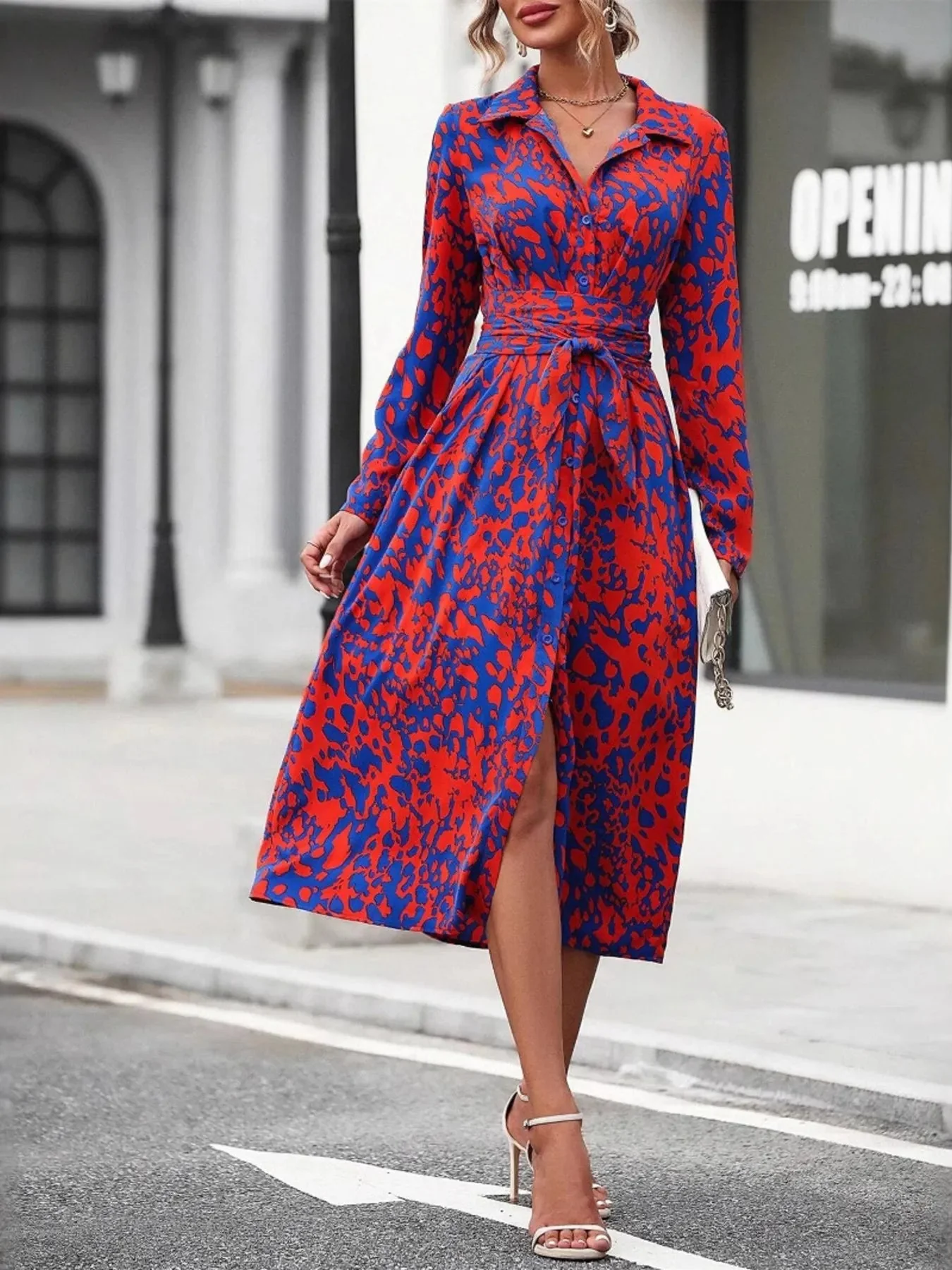 Floral Print Long Sleeve Shirt Dress