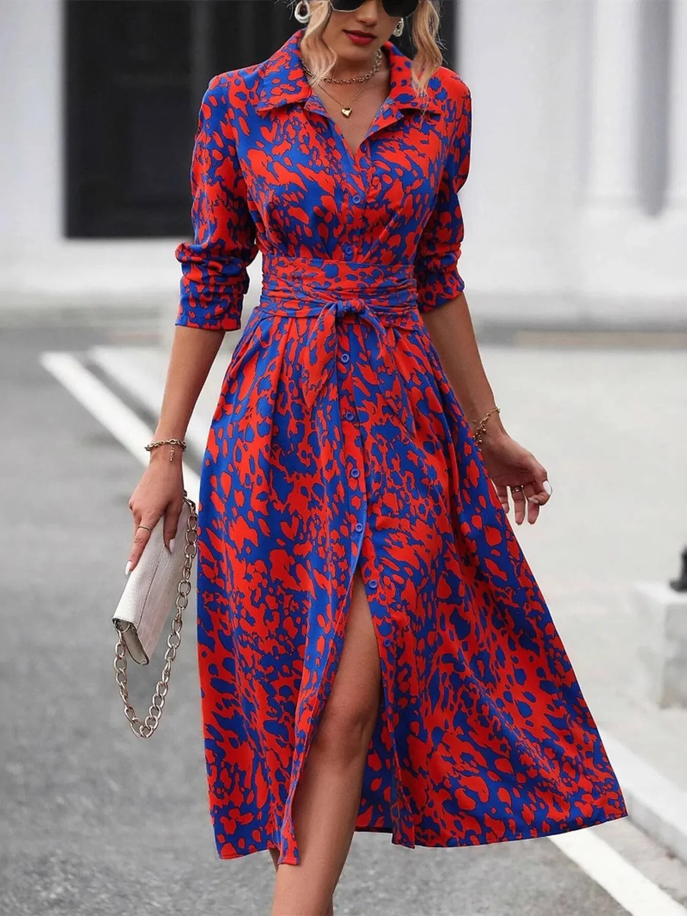 Floral Print Long Sleeve Shirt Dress