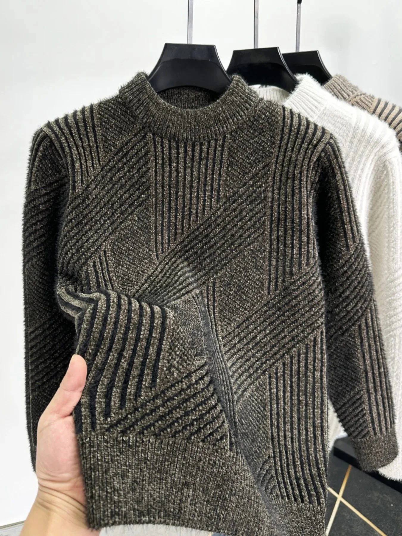 Ribbed Knit Long Sleeve Sweater for Men in Various Colors