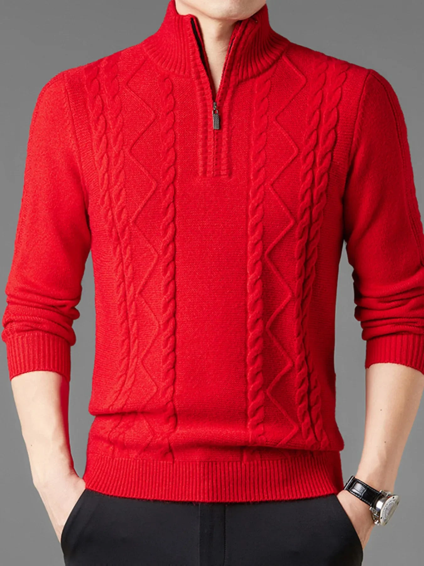 Mens Cable Knit Quarter-Zip Sweater - Stylish Winter Apparel