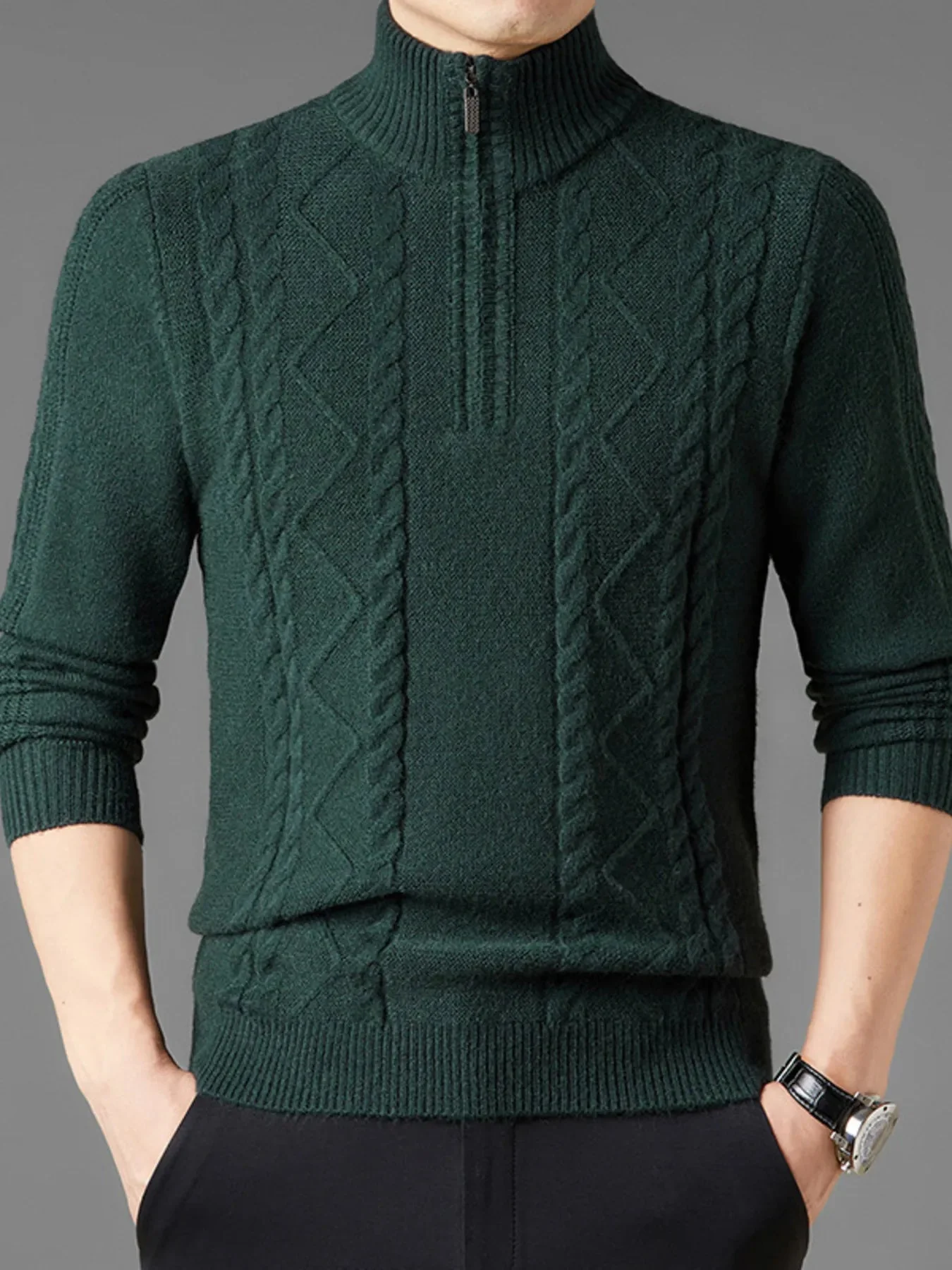 Mens Cable Knit Quarter-Zip Sweater - Stylish Winter Apparel