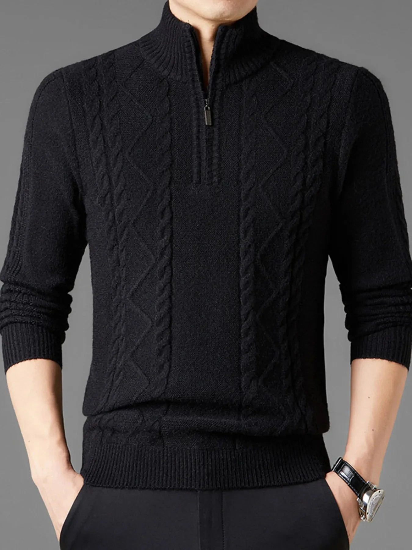 Mens Cable Knit Quarter-Zip Sweater - Stylish Winter Apparel