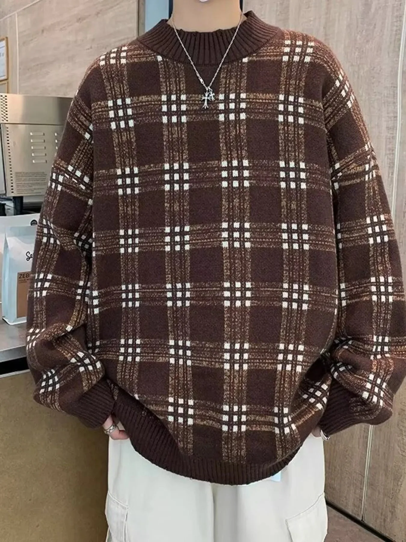 Mens Classic Plaid Pullover Sweater
