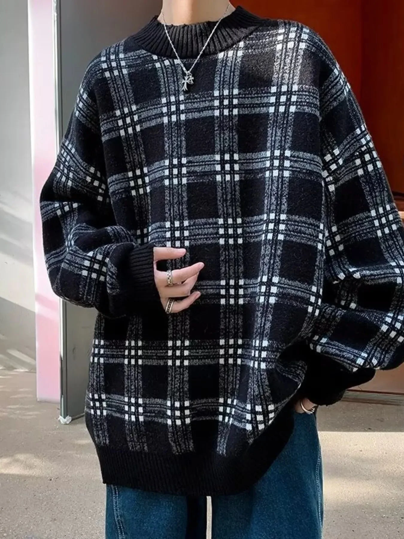 Mens Classic Plaid Pullover Sweater