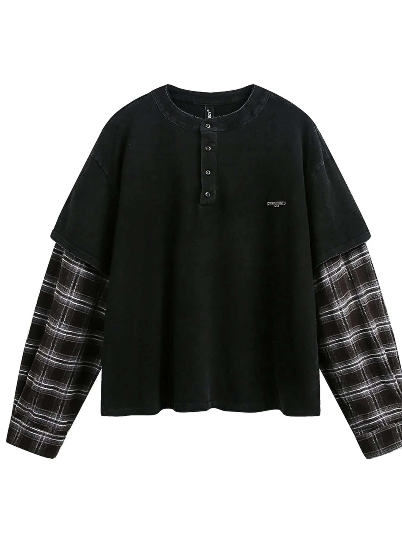 Mens Plaid Henley Sweatshirt, Buttoned Design