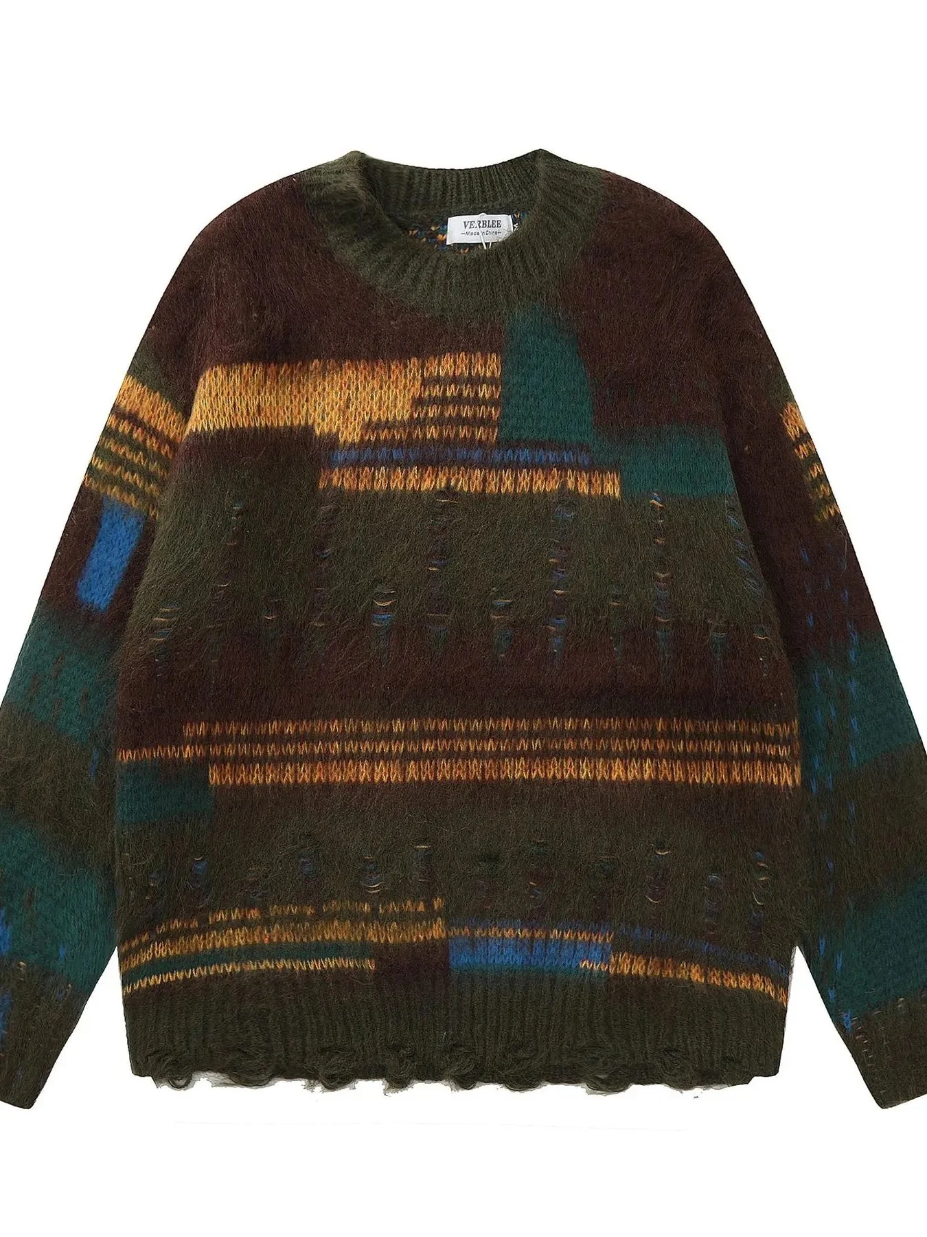 Mens Round Neck Sweater in Contrast Colors