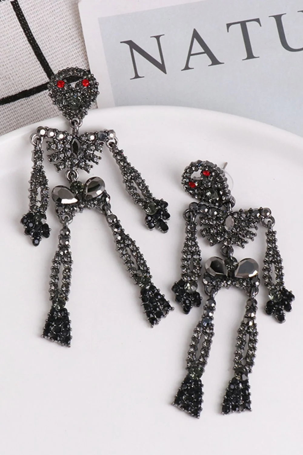 Glass Stone Dangle Earrings - Elegant Skeleton Design