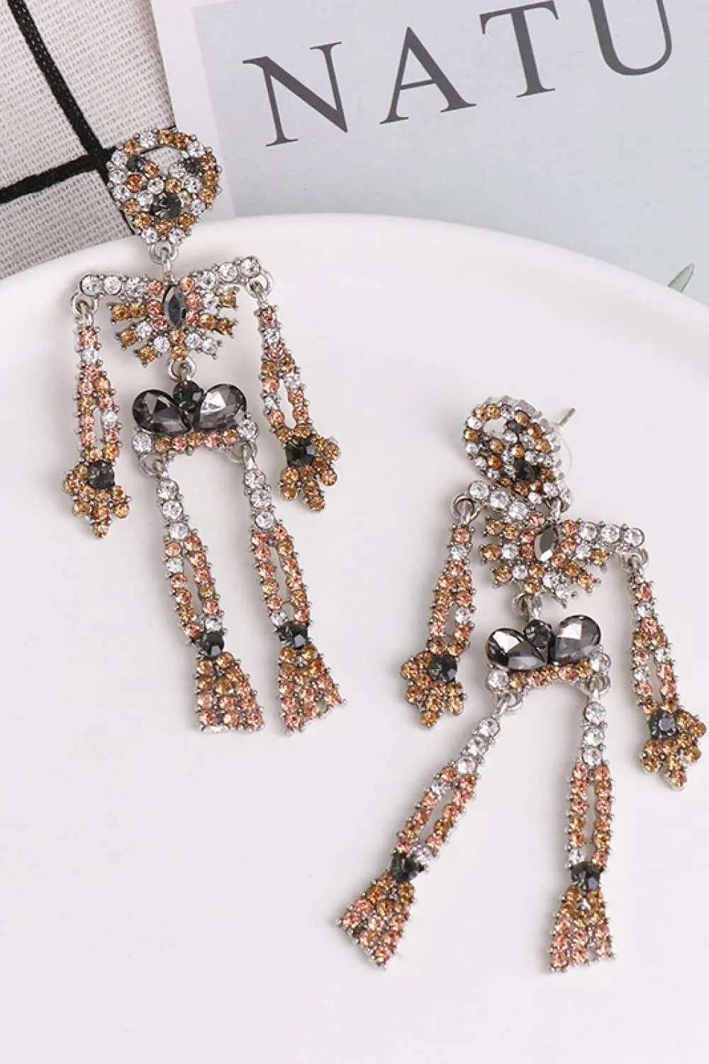 Glass Stone Dangle Earrings - Elegant Skeleton Design