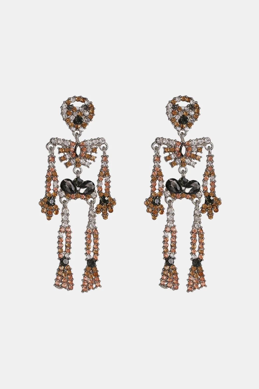 Glass Stone Dangle Earrings - Elegant Skeleton Design