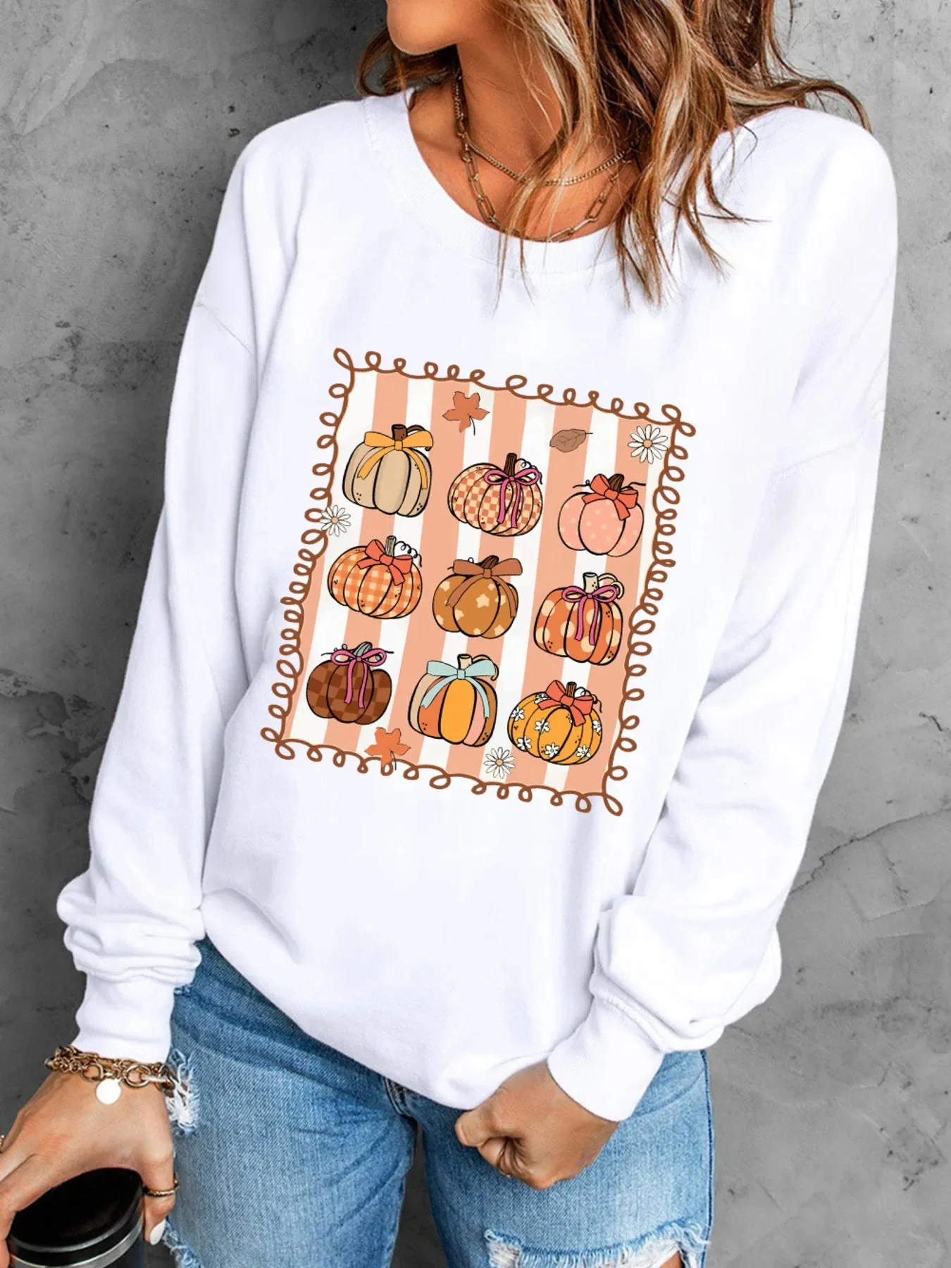 Cozy Pumpkin Graphic Sweatshirt in White