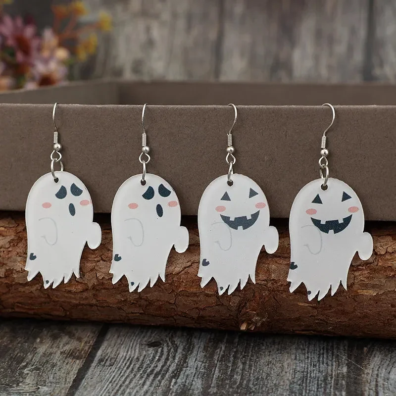 Alloy Acrylic Ghost Dangle Earrings - 2-Piece Set, White
