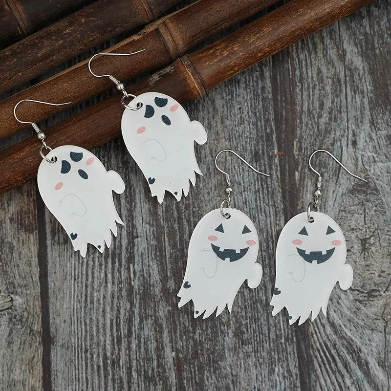 Alloy Acrylic Ghost Dangle Earrings - 2-Piece Set, White