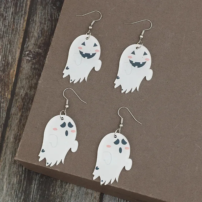Alloy Acrylic Ghost Dangle Earrings - 2-Piece Set, White