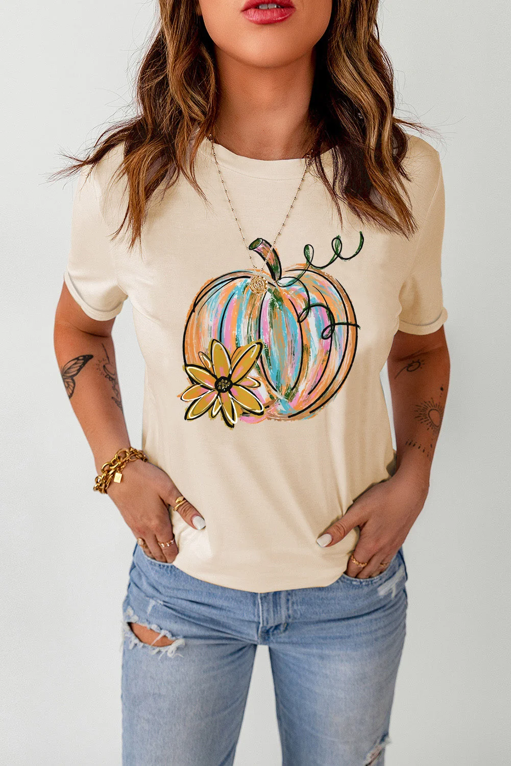 Casual Pumpkin Print Tee for Women