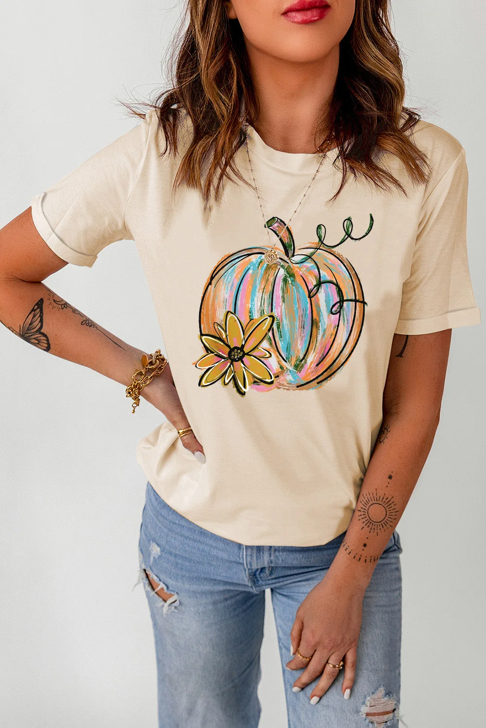 Casual Pumpkin Print Tee for Women