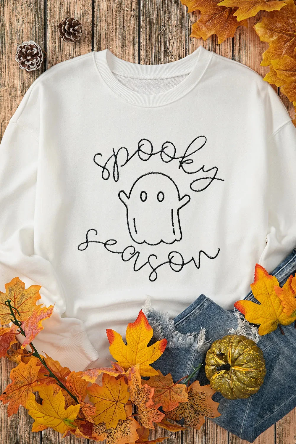 Ghost Graphic Long Sleeve Sweatshirt in White