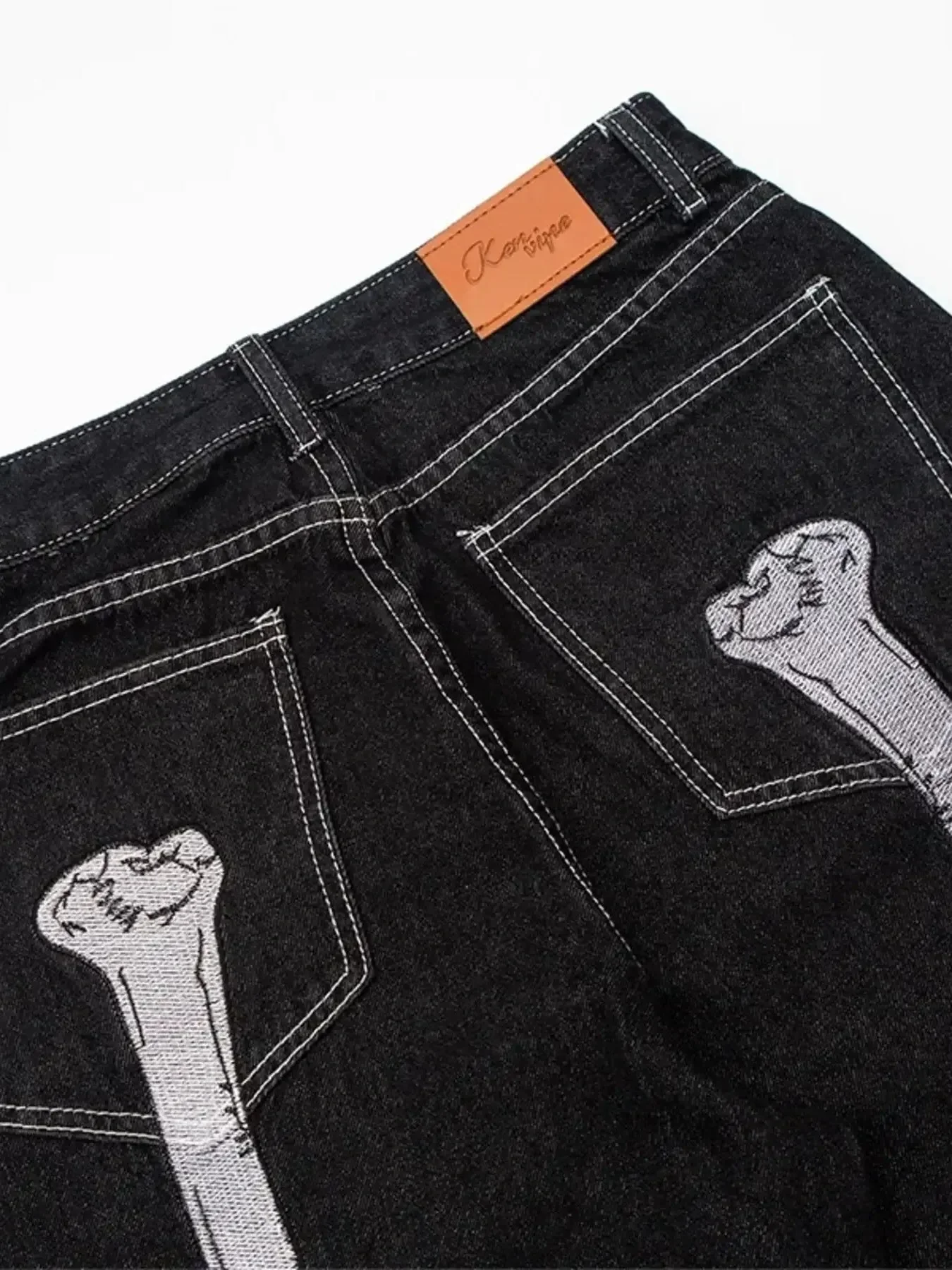 Mens Embroidered Straight Leg Black Jeans