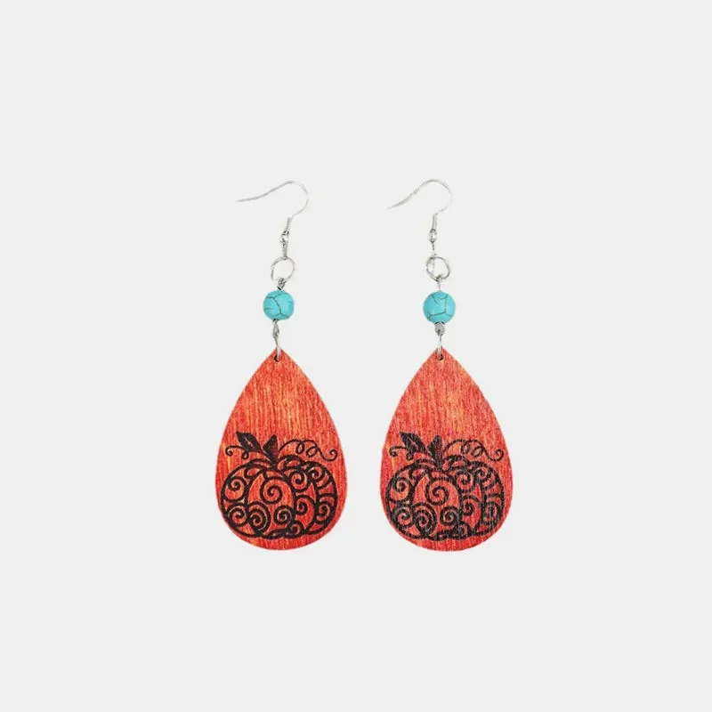 Teardrop Turquoise Wood Earrings - Fall Fashion Jewelry