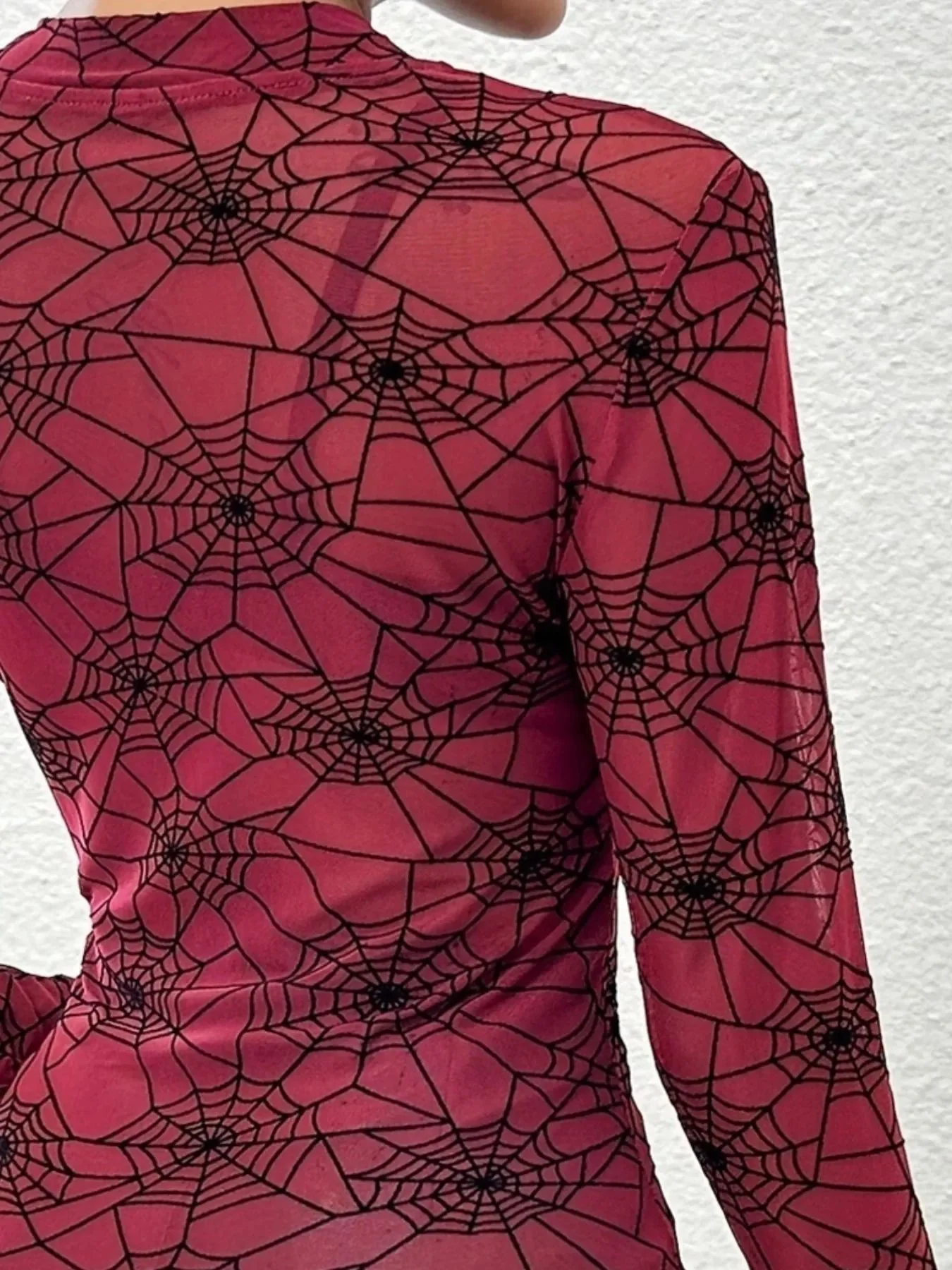 Sheer Spider Web Print Long Sleeve Blouse