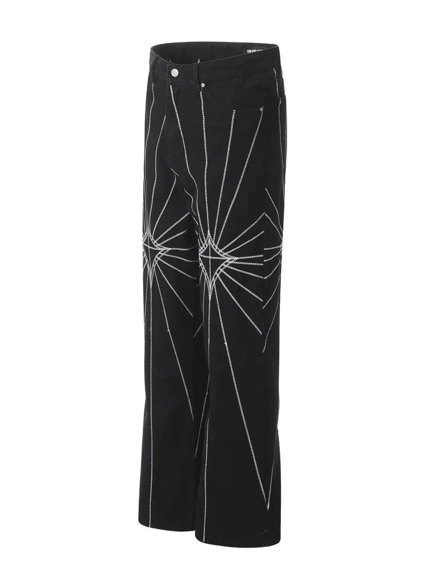 Mens Black Spider Web Flared Jeans