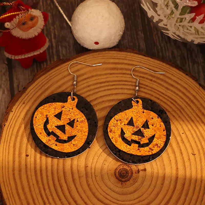 Halloween Pumpkin PU Leather Earrings Tangerine