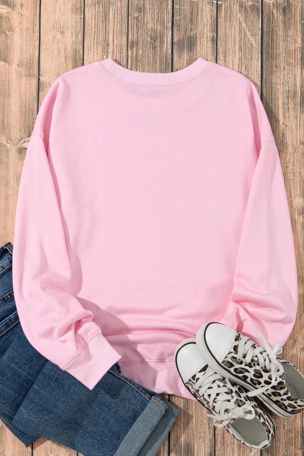Blush Pink Long Sleeve Sweatshirt - Womens Casual Round Neck Sweater