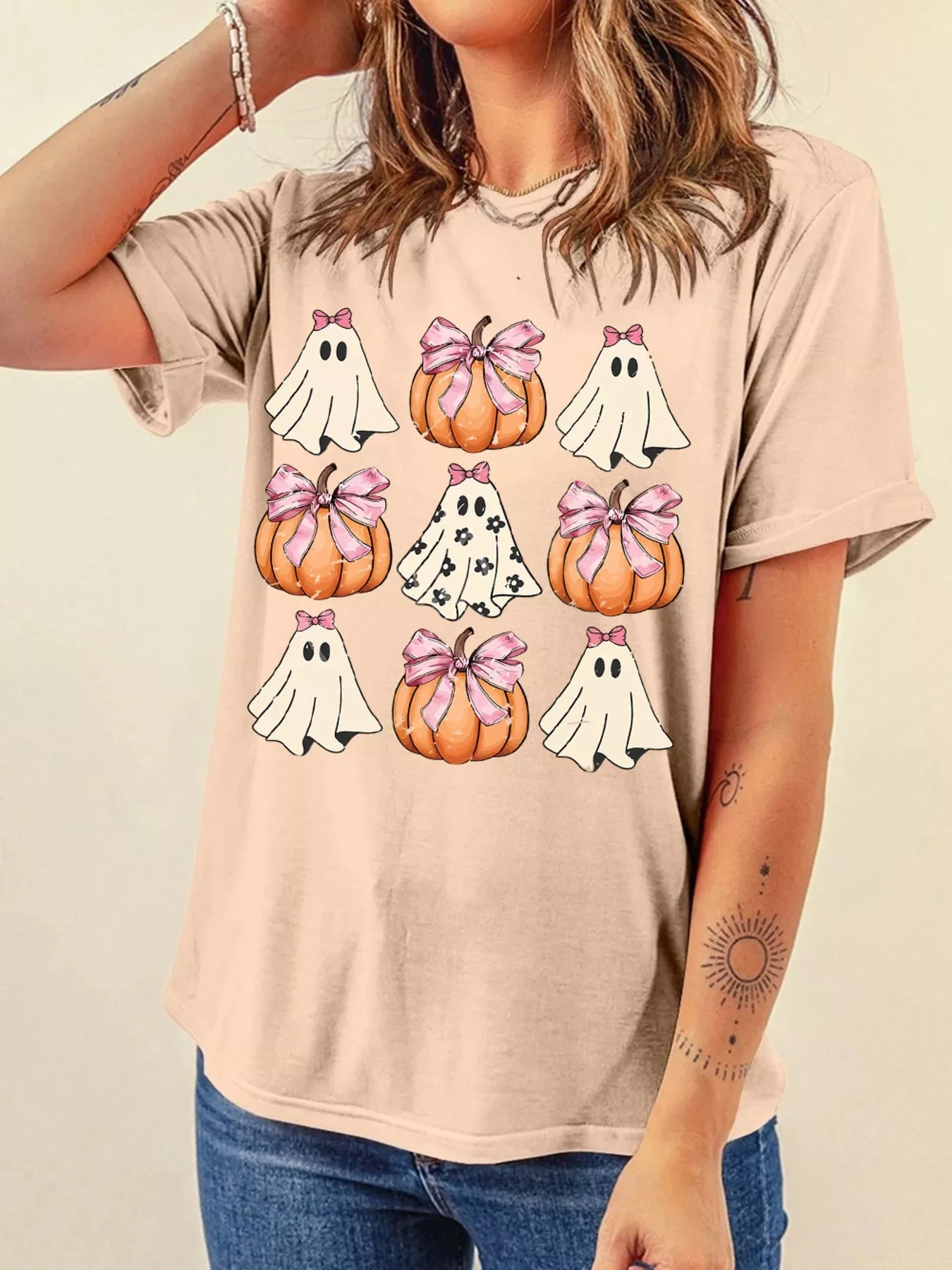 Halloween Ghost Pumpkin Graphic T-Shirt