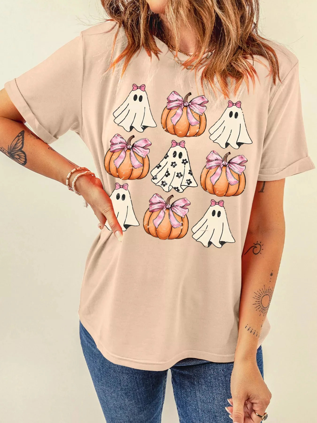 Halloween Ghost Pumpkin Graphic T-Shirt