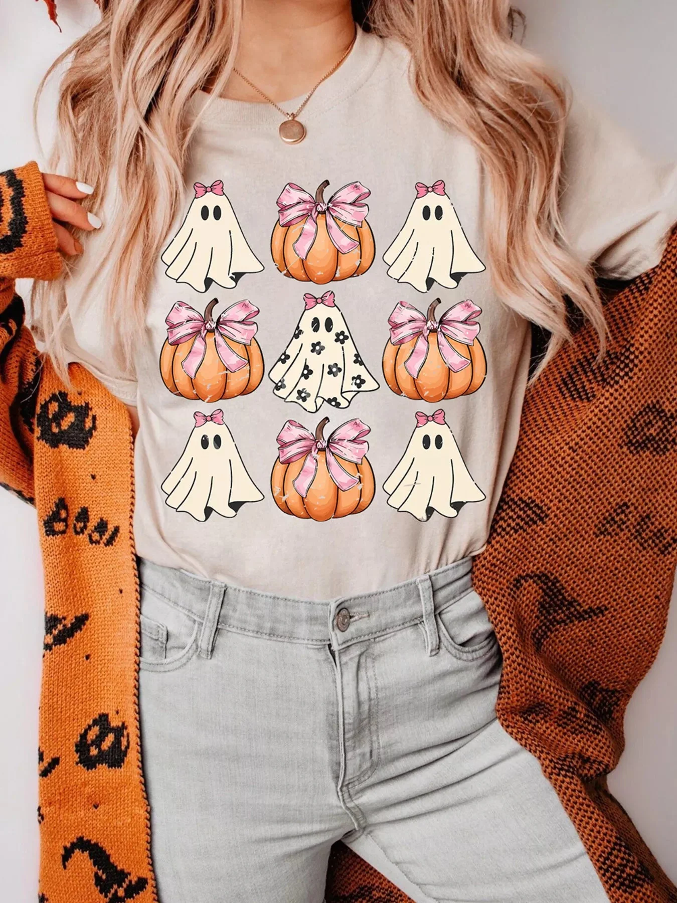 Halloween Ghost Pumpkin Graphic T-Shirt