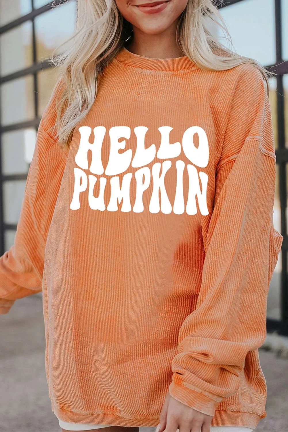 Casual HELLO PUMPKIN Graphic Sweatshirt in Caramel