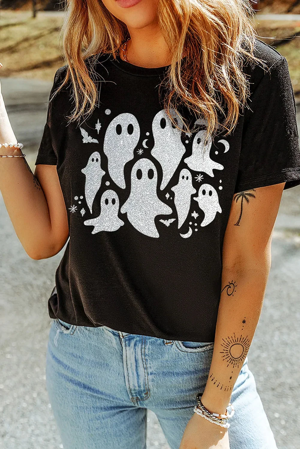 Black Ghost Print Short Sleeve T-Shirt