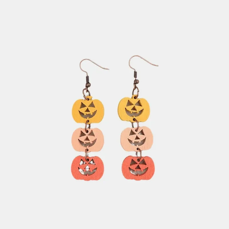 Halloween Contrast Pumpkin Wooden Earrings in Tangerine