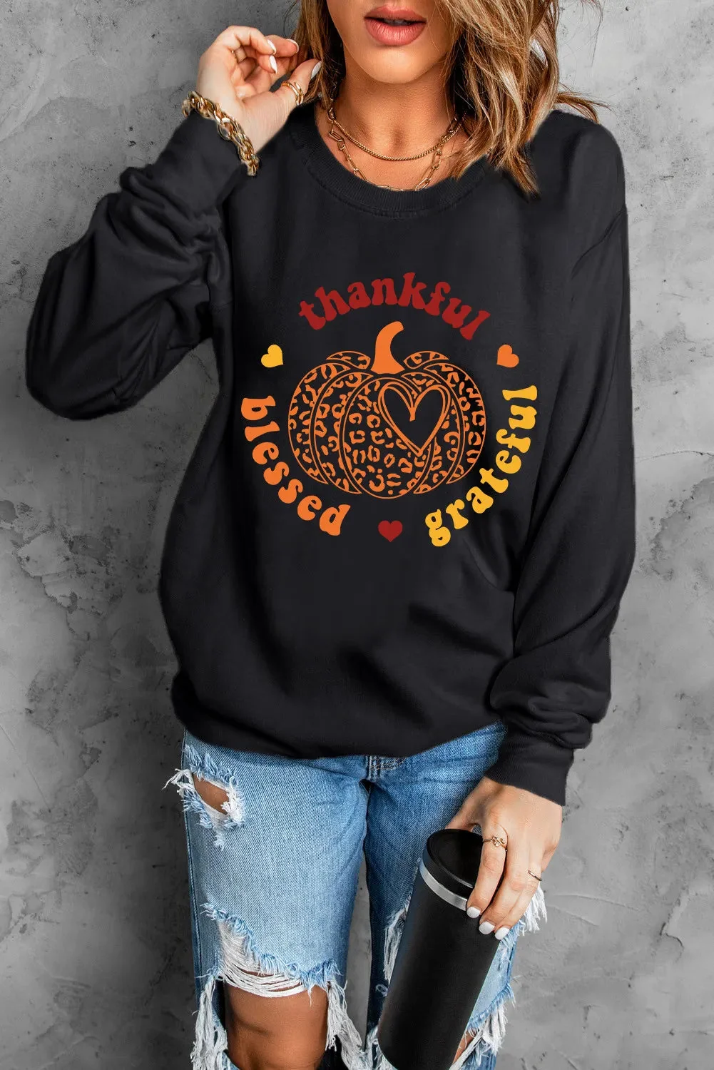 Black Pumpkin Graphic Long Sleeve Shirt