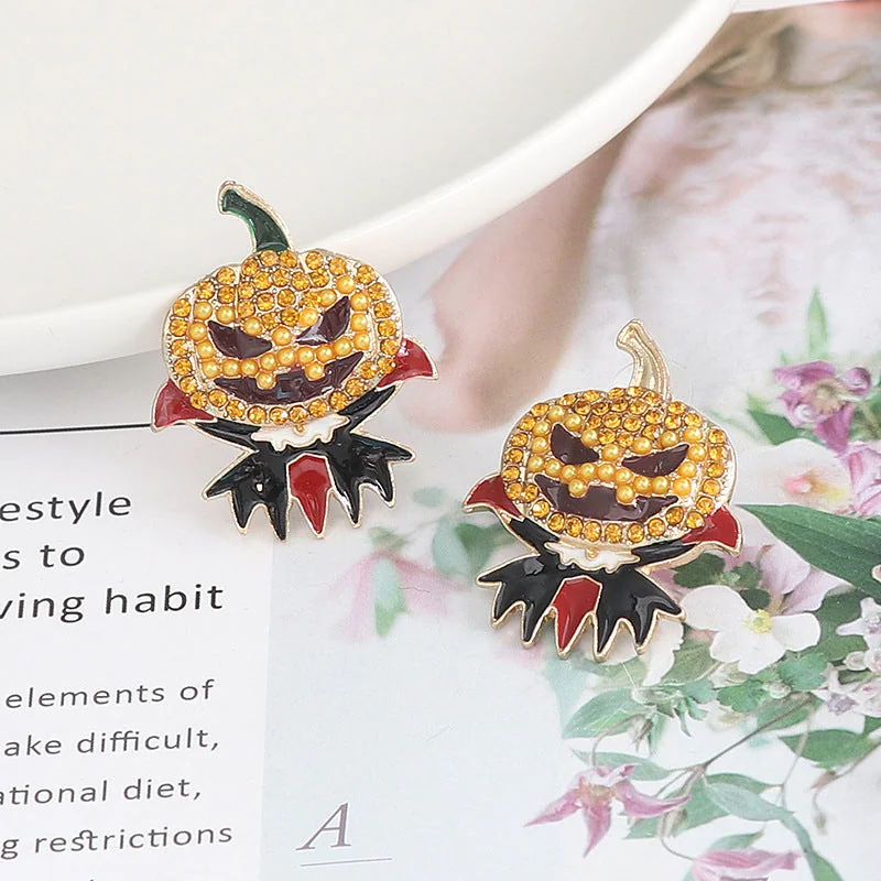 Rhinestone Pumpkin Earrings - Trendy Halloween Fashion Jewelry
